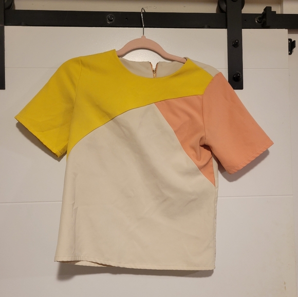 Color Block Yellow and Pink T Shirt Size XS - Picture 1 of 4